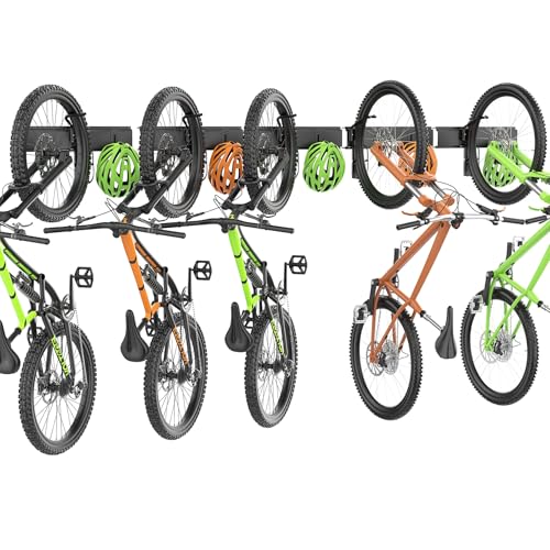 TORACK Wall-mounted Swivel Bike Rack Garage Vertical Bike Storage Hangers for 5 Bikes Rotating Bike Storage Hooks