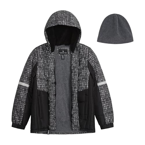Image of LONDON FOG Boys' Heavyweight Hooded Puffer Jacket with Sherpa-Lined Hood & Fleece Beanie