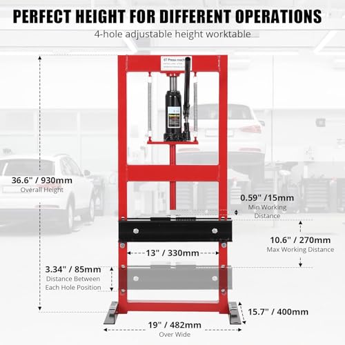 6-Ton Hydraulic Press, H-Frame Bearing Press, Adjustable Working Table Height, Strong Load Capacity, for Car Repair Garage
