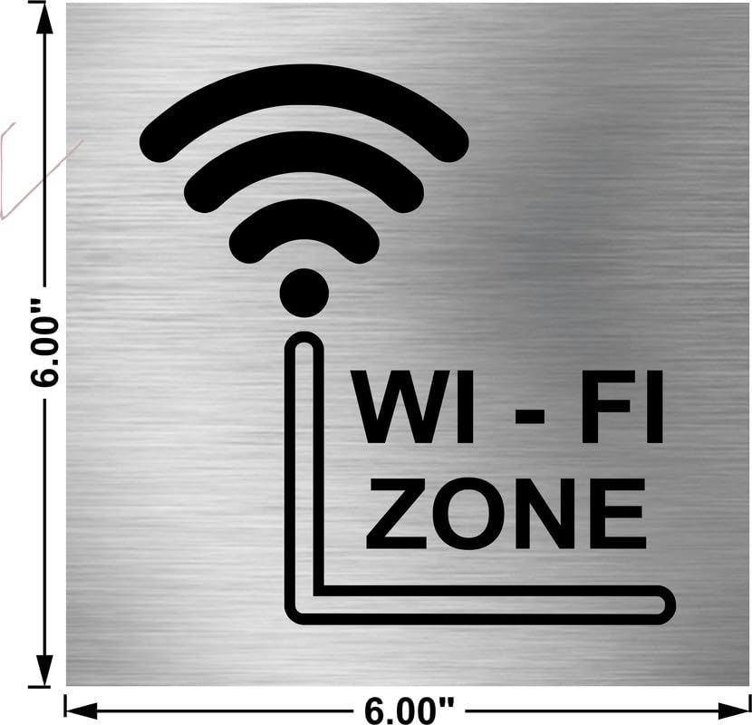 Image of WiFi Zone Sign Board Plate for Office, Mall, Restaurant, Hotel, Cafe, School, Anywhere (6x6 Inch Stainless Steel)