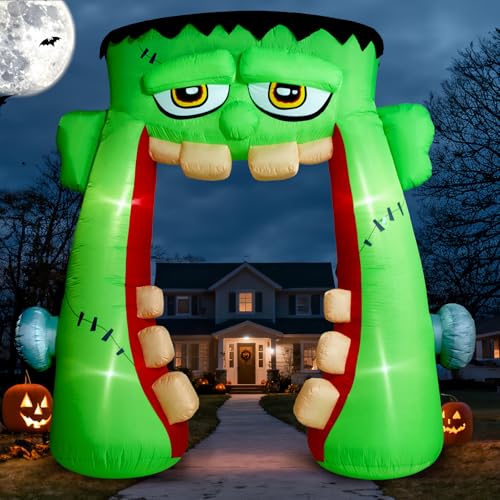 ZPISF 10 FT Halloween Inflatables Frankenstein Archway Outdoor Decorations Giant Monster Mouth Arch Blow Up Yard Decorations for Front Lawn Garden Decor