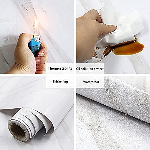 Marble Contact Paper Granite Gray/White Wallpaper Glossy Marble Wallpaper Peel And Stick Wallpaper Self Adhesive 16"X120" Countertop Paper For Cabinet Kitchen Countertop Furniture Viny Film Roll #TOP6