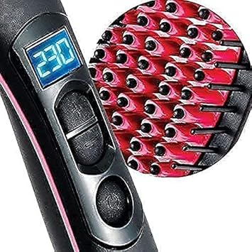 Hair Straightener - FLUDDER Hair Straightener Comb for Women & Men, Hair Styler, Straightener Machine Brush/PTC Heating Electric Straightener with 5 Temperature Control Hair Straightener (Black)
