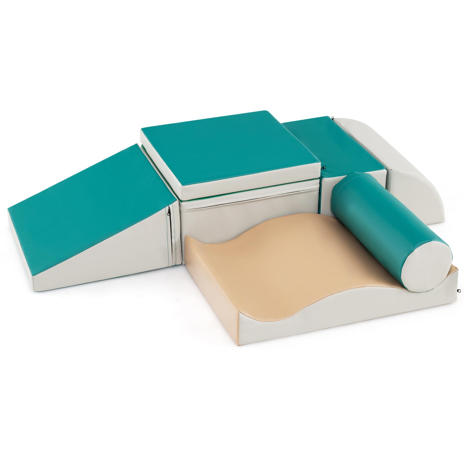 DREAMADE 7 PCS Parcours Motricité Bébé, Modules de Motricité en PU, Jouet d'apprentissage Créatif Convertible, pour Maison, Crèche, Écoles Maternelles (style2-vert&Blanc)