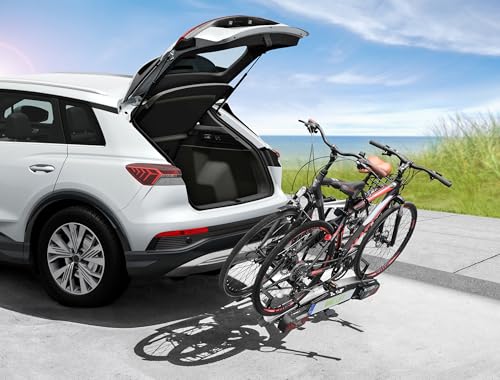 EUFAB 11554 Fahrradträger Bike Lift, E-Bike geeignet, komplett vormontiert, elektrische Absenkung, Diebstahlschutz, für 2 Fahrräder, für Anhängerkupplung, 2025 mit Strap-Rahmenhaltern