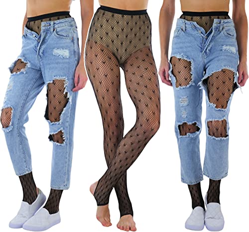 Image of ToBeInStyle Women's Single Floral Lace Fishnet Tights Footless & Stirrup Design