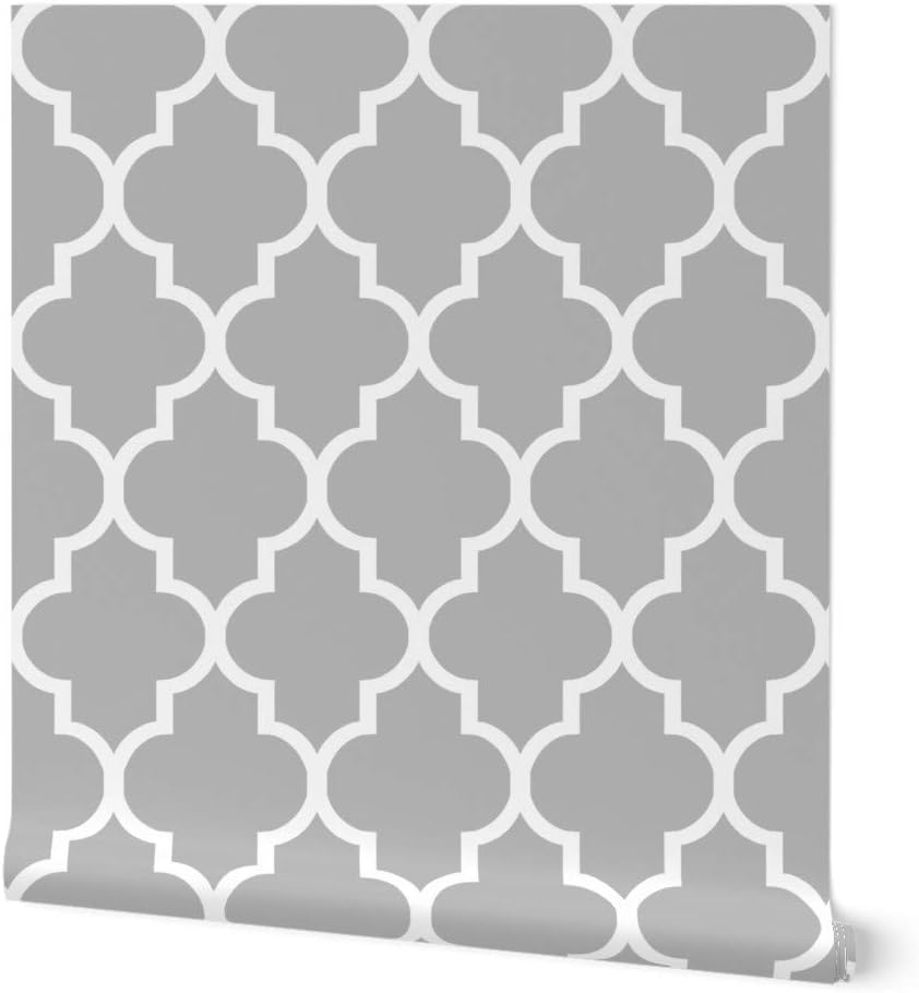 Removable Wallpaper Swatch - Moroccan Lattice Trellis Ogee Classic Gray Quatrefoil Willow Custom Pre-Pasted Wallpaper by Spoonflower