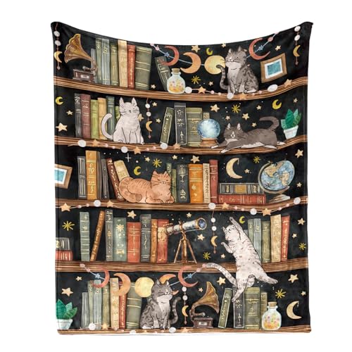 Library Cat Blanket Gifts for Girls, Book Lovers Gifts for