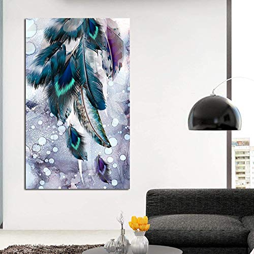 Pauorme Art Mural Impression Abstraite Plume Bleue Plume Grande Taille Affiche Imprime Mur Art Imprime Affiche entrée Salon décor à la maison40x60 cm sans Cadre Cover