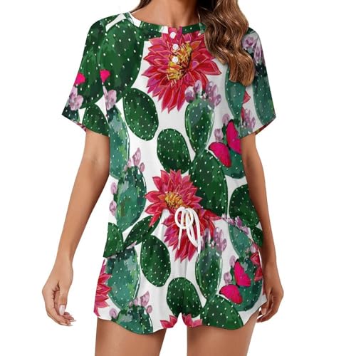 Pyjama femme manches courtes vêtements de nuit été sleepwear Carthame fluide