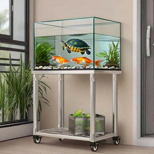 Support d'aquarium en métal 70x40x60 double couche à roulettes