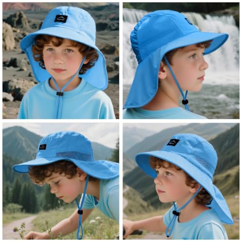 Image of ZOORON Kids Sun Hat with Neck Flap UPF 50+ UV Protection Wide Brim Breathable Fishing Safari Beach Summer Hat for Boys Girls