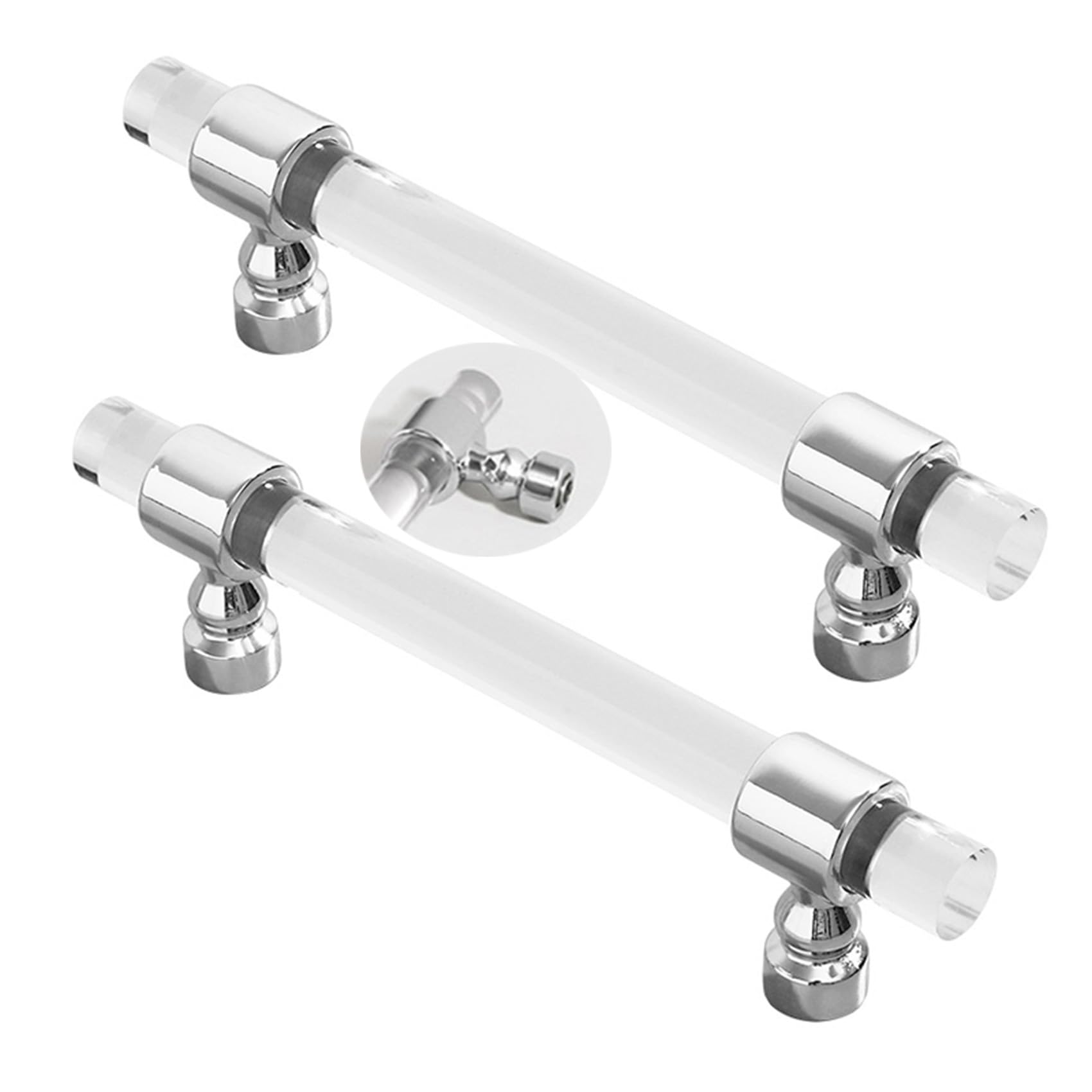 Jmcxsm592 Chrome 2 Packs Cupboard Handles Crystal Pulls Cabinet Pulls Transparent Acrylic Handle Drawer Knobs Zinc Alloy,Kitchen Door Levers For Bathroom,Closet,Wardrobe,Dresser (Hole Pitch 96Mm,)