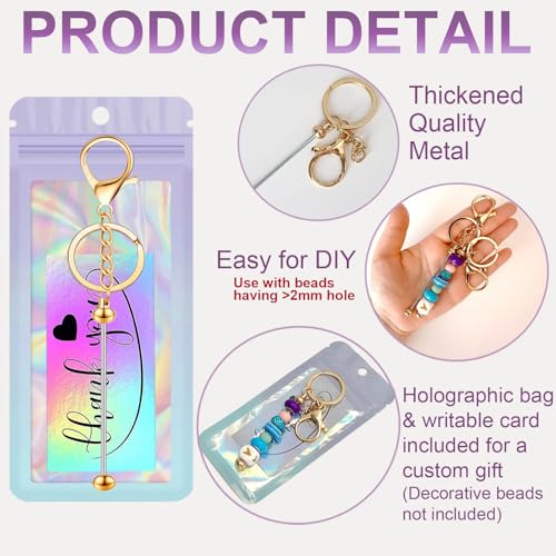 Image of 42 /84 /126 Pcs Beadable Keychain Bars Bulk Blank DIY Beaded Keychain Making Supplies with Bag Thank You Card