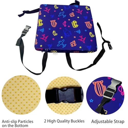 Image of Toddler Booster Seats for Dining Chair with Double Safer Straps Non-Slip Bottom for Kids, Portable Travel High Density Sponge Detachable Cushion for Boys Girls