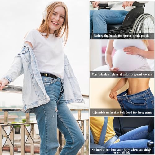No Buckle Belts for Men,2 Pack Adjustable Buckless Belts Side Belts No Buckle for Women,Stretch Belt Loops for Pants Jeans4