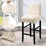 Waterproof Bar Stool Covers 2 PCS, Stretch Pub Tall Chair Slipcover with Backs Counter Chair Cover Barstool Slipcovers Removable Washable (Beige, 2 PCS) - Image 4