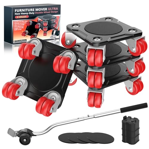 WOUOW Furniture Movers with 8 Wheels Upgraded Dual Wheel Design Carbon Steel Panel Heavy Duty Dolly with Lifter Max Load 2200 LBS More Stable & Smoother Moves