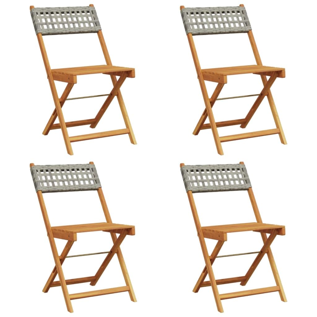 vidaXL Folding Garden Chairs 4 pcs, Dining Chair Seat for Patio, Foldable Outdoor Chair for Relax, Modern Style, Grey Poly Rattan and Solid Wood