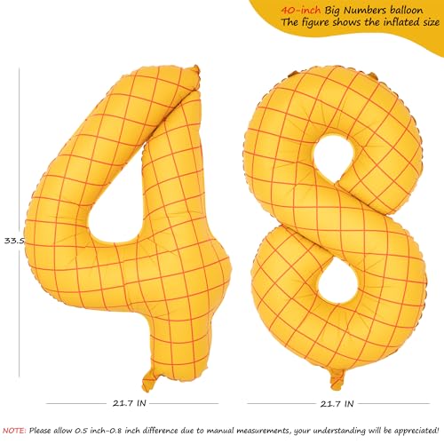Image of 40 inch Large Number Balloon 48 Toy Inspired Story Yellow Birthday Balloon | Western Rodeo Party Supplies Boy Girl Story Anniversary Kids Birthday Party Cowboy Farm Themed Baby Welcome Decorations