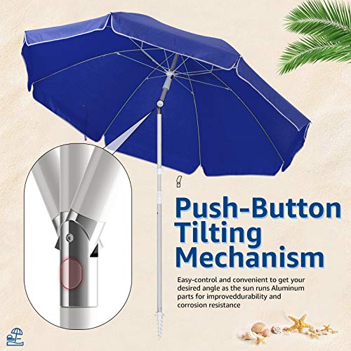 ROWHY 7.5FT Beach Umbrella UV 50+ Outdoor Portable Sunshade Umbrella With Push Button Tilt Sand Anchor and Carry Bag for Patio Garden Beach Pool Backyard (Royal Blue)