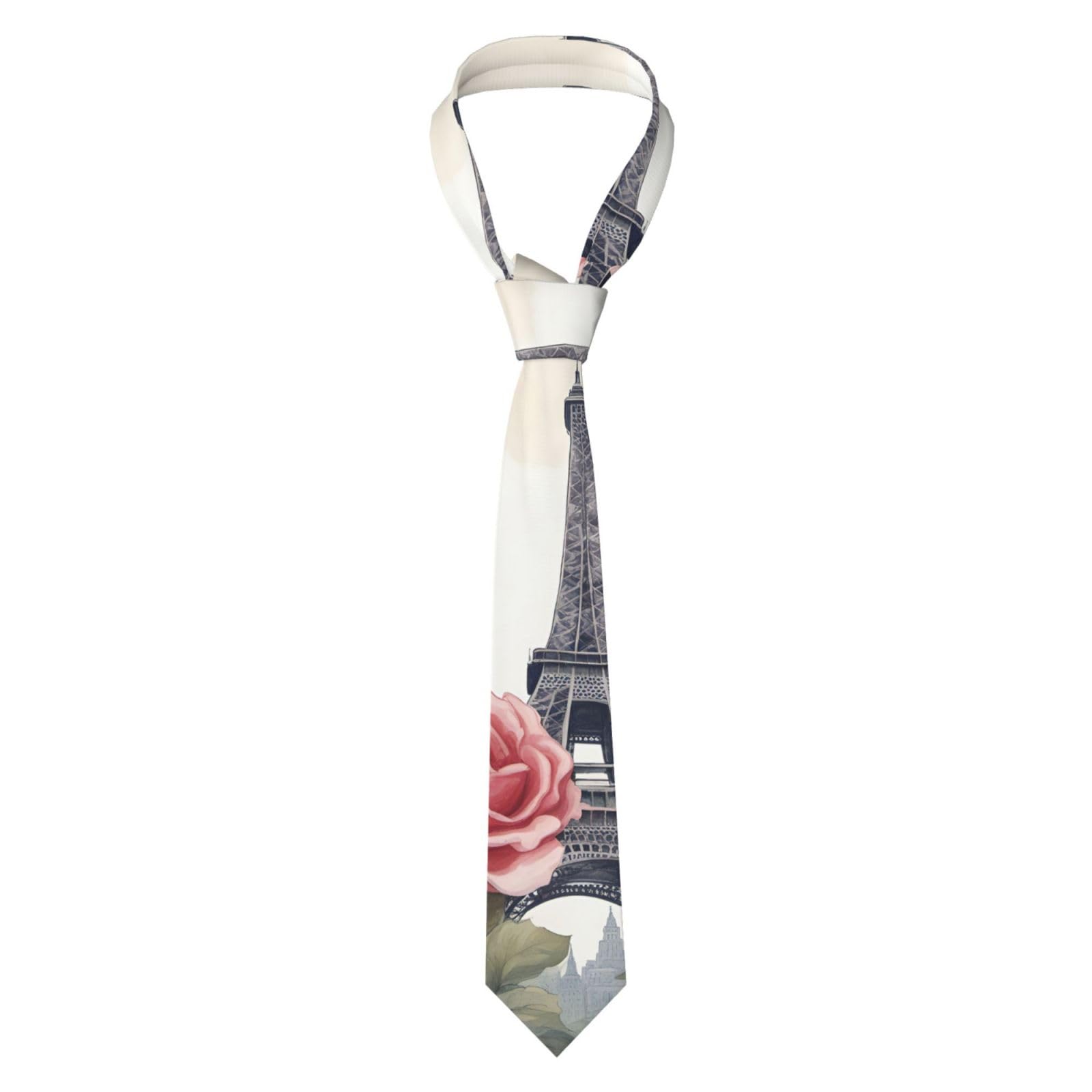 Sxooge Men's Black Classic Silk Tie Eiffel Tower Rose Design, One Size