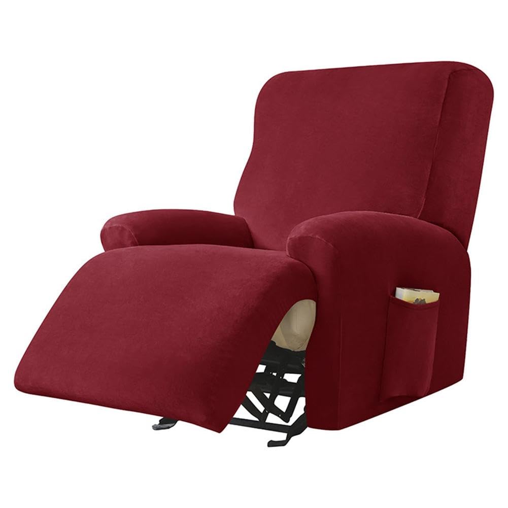 4 fundas de terciopelo elástico para sofá reclinable, funda suave para silla reclinable con respaldo antideslizante y bolsillos laterales, fundas lavables para sala de estar