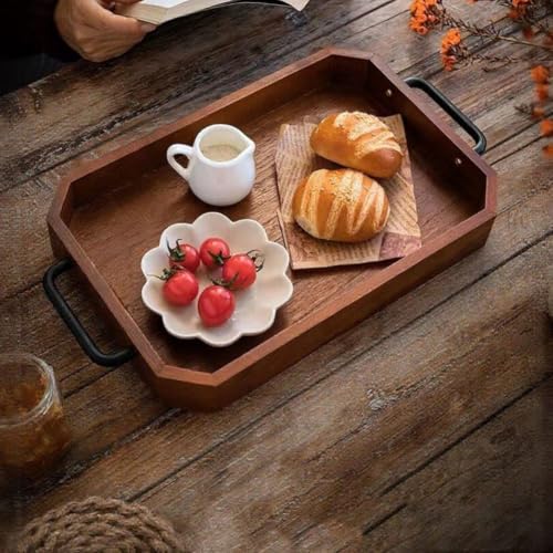 Tabla de servir de madera maciza noble y bandeja octogonal con borde elevado 5