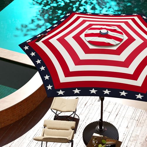 Image of Abba Patio 9FT Lyon Outdoor Patio Umbrella Outdoor Table Umbrella with Push Button Tilt and Crank Market Umbrella 6 Sturdy Ribs UV Protection Waterproof for Garden Deck Backyard Pool, Star-Spangled