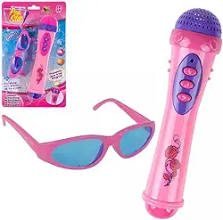 Microfone com Óculos Infantil Brinquedo Menina Pop Star Toca Música e Voz Karaokê Linha Premium M5 Armarinhos