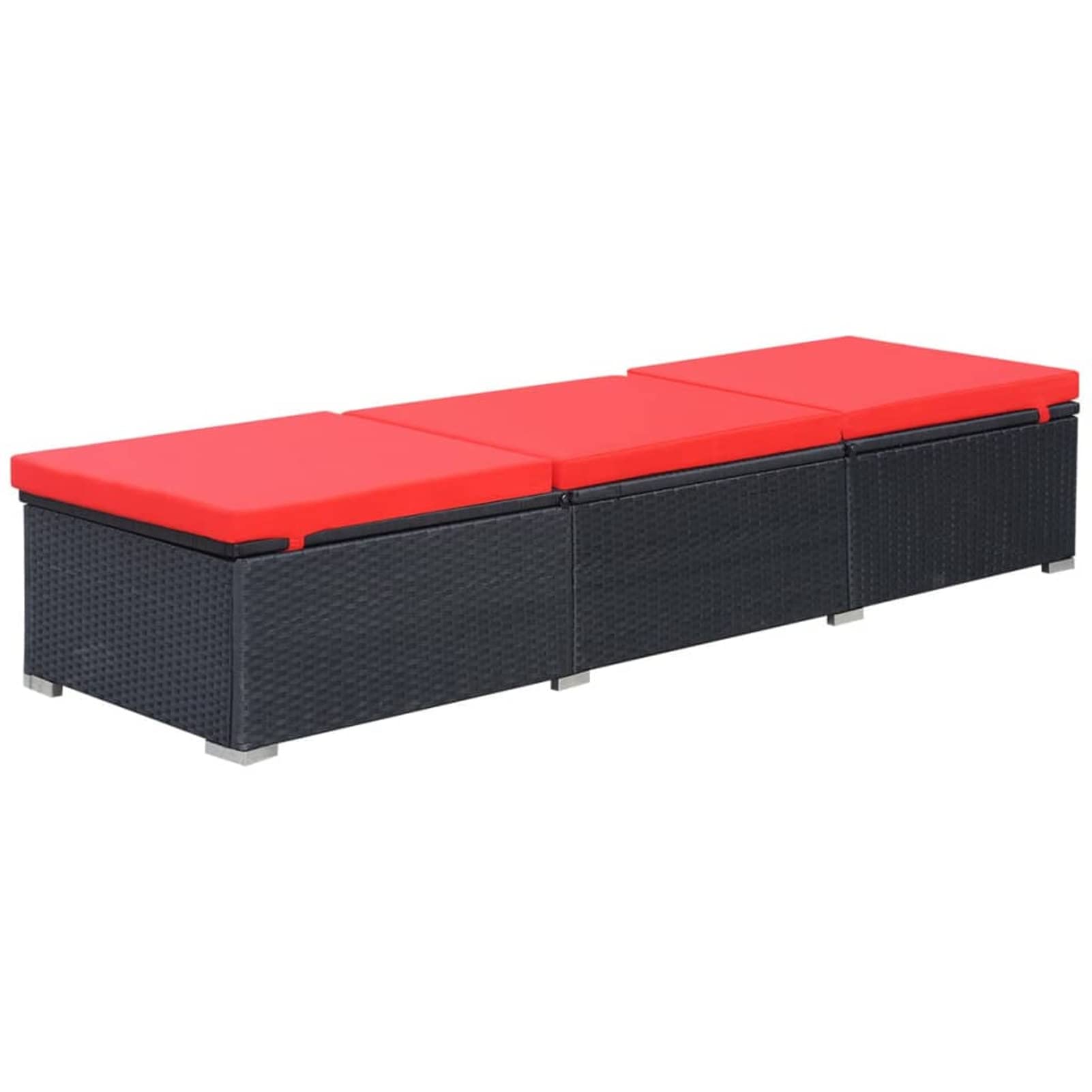 Homgoday Chaise Longue avec Coussin Résine Tressée Noir, Bain de Soleil de Jardin Côtés Réglables, Lit de Camping Transat de Relax pour Plage, Extérieur, Balcon, Terrasse B