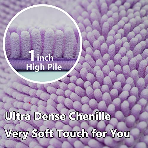 Image of Bathroom Rugs Chenille 3-Piece Extra Soft and Absorbent Shag Bathroom Rugs, Machine Wash Mat, Strong PVC Non-Slip Underside, Plush Carpet Mats, Lavender