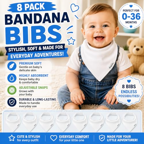 Image of KiddyStar Baby Bibs | Multi-Pack Organic Cotton Bandana Drool Bibs, Soft Absorbent Adjustable Bibs for Boys & Girls