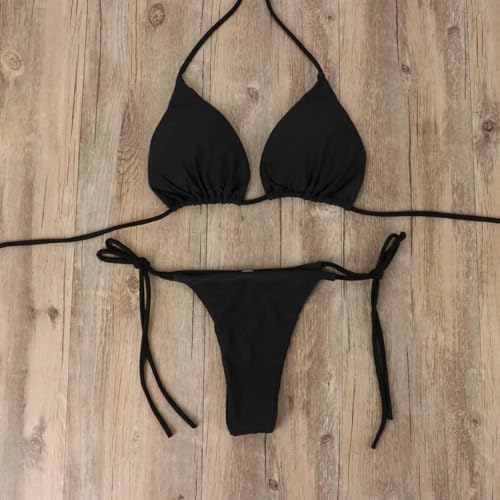 Black Bikini Sets for Women Two Piece Swimsuit Halter String Triangle Bikini Bathing Suit Women 2025 Black OneSize 2-84