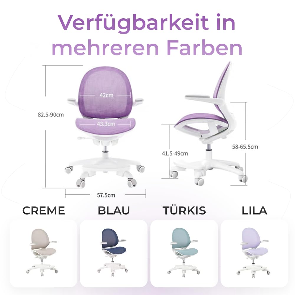 Spacetronik Schreibtischstuhl Kinder - Bürostuhl Kinder mit Fußstütze und Verstellbaren Armlehnen - Ergonomischer Kinderschreibtischstuhl 5-14 Jahre alt - 82,5-90 cm Höhenverstellbarer