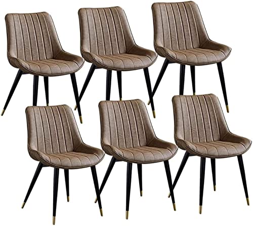 SJIALEN Set of 6 Modern Faux Leather Dining Chairs, Upholstered Metal Legs Living Room Chair Kitchen Leisure Backrests Retro PU Chair Kitchen Chair (Color : Camel, Size : 46x53x83cm)