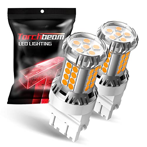 Torchbeam 3157 LED Bulbs Amber with External Resistor for Turn Signal Lights 600% Brighter 3156 3056 3356 3057 4157 3457 4156 with HD projector for Blinker Side Marker Parking Lights 3030 38-SMD