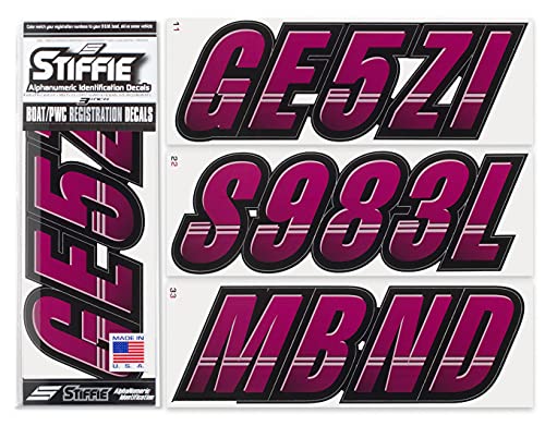 Image of STIFFIE Techtron Wine /Black 3 inch Boat & PWC Registration Decals • Numbers Letters Stickers