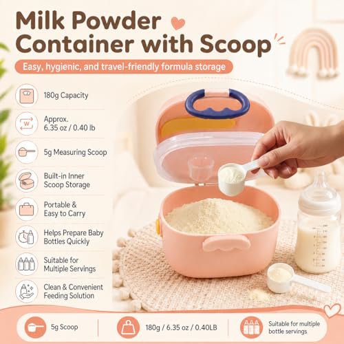 Image of StarAndDaisy Formula Milk Container for Baby Milk Powder Container with Scoop Holder, Portable Formula Dispense, Airtight First Feed Baby Food Storage Container /Box for Travel 200 Grams (Bunny-Peach)
