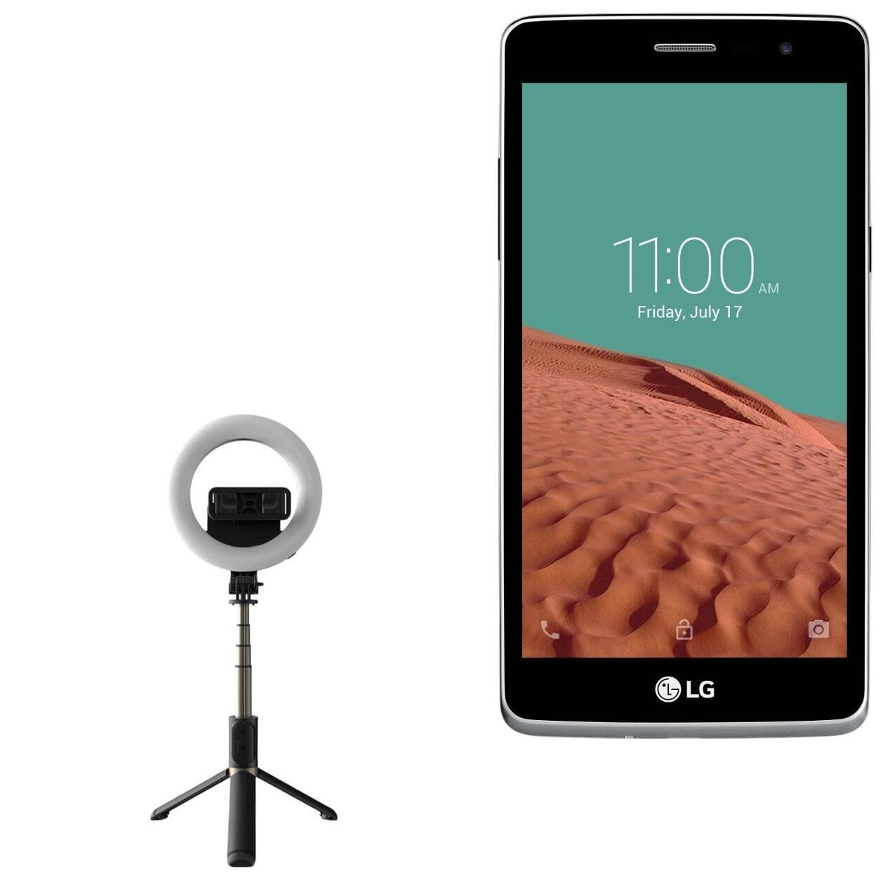 BoxWave Stand and Mount Compatible with LG Bello II - RingLight SelfiePod, Selfie Stick Extendable Arm with Ring Light - Jet Black