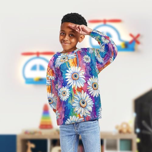 JUNZAN Daisies Evil Eyes Ball on Rainbow Big Boys Hoodie Sweatshirt Fleece Outerwear for Kids Camping 4T4