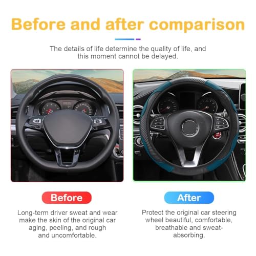 Image of Osilly Car Steering Wheel Cover, 15 inch Carbon Fiber Microfiber PU Leather Elastic Steering Wheel Protector for Men Women, Anti-Slip Breathable Car Interior Accessories for Most Cars (Black Green)