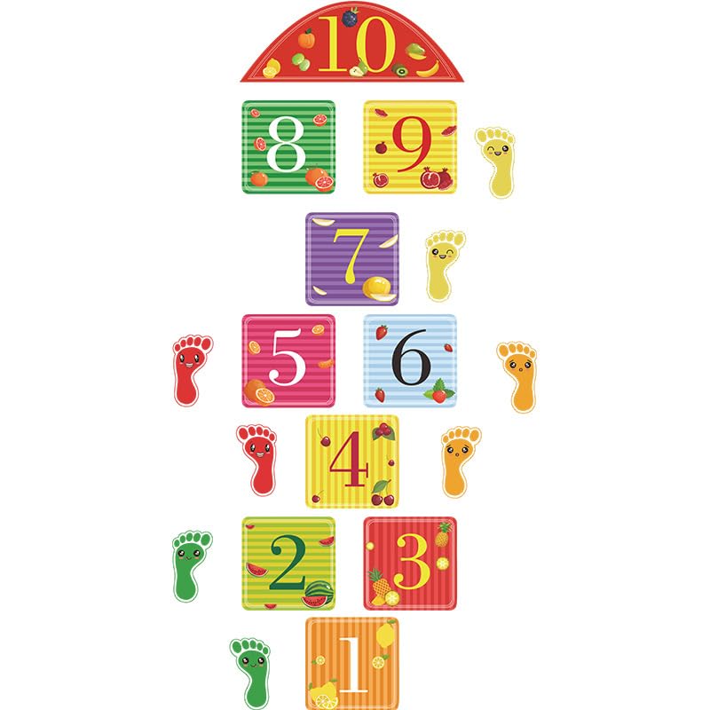 MAAGHI Number Hopscotch Game Floor Decor Stickers, Creative Cartoon Decoration Wallpaper Sticker, DIY Digital Grid Game Wall Decor for Baby Kids Room Bedroom (Red)