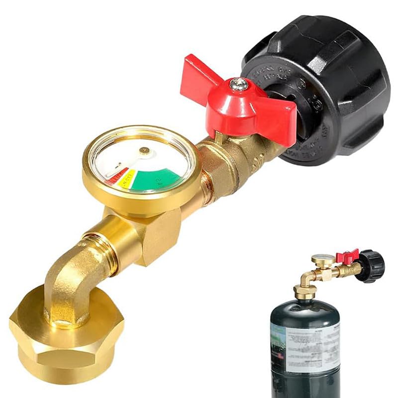 2025 New Propane Refill Elbow Adapter with Tank Gauge, Propane Refill Adapter for 1 lb Tanks, QCC1 Propane Tank Refill Adapter with Valve and Gauge, Elbow Gas Refill Adapter for Outdoor (1 PCS)