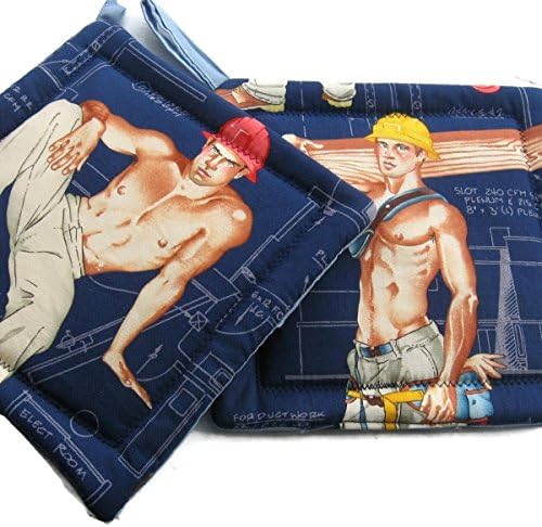 Handmade Construction Workers Pot Holders set of 2 Alexander Henry Fabric