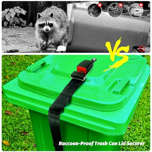 Image of KIBBEH 1 Pack Semi-Automatic Trash Can Lock for Animals, Universal Garbage Bin Lid Locking Strap, Raccoon-Proof Trash Can Lid Securer, Easy One-Hand Release