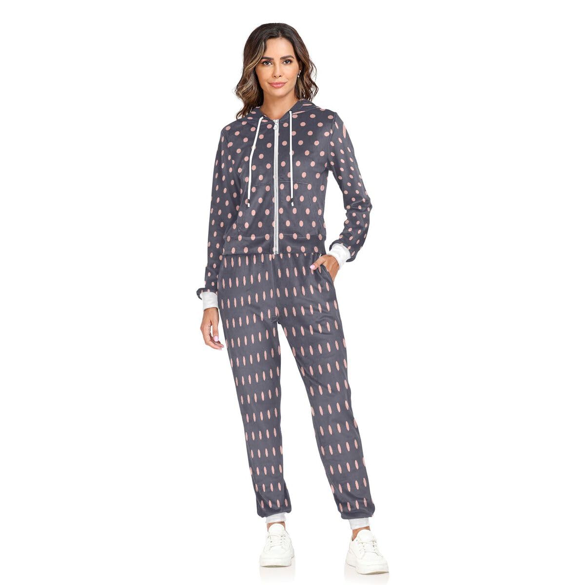 Conjunto deportivo de 2 piezas para mujer, diseño de lunares, color azul, manga larga, conjunto deportivo de lunares
