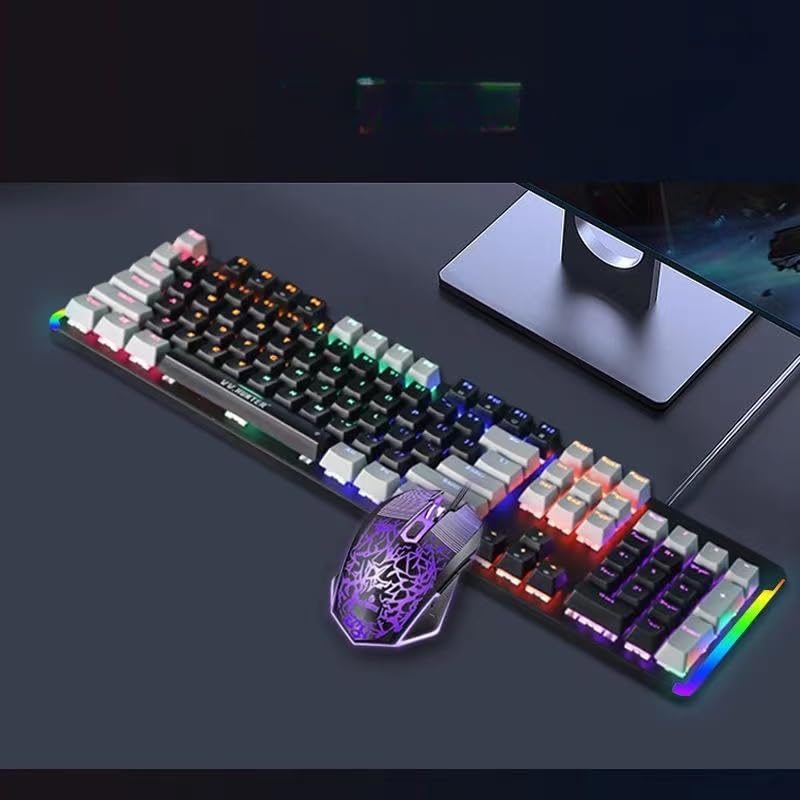 Gaming Keyboard Wired Backlit Waterproof USB 26 Key Anti-Collision Keyboard Quiet Adjustable Angle LED (Keyboard and Mouse Mark)