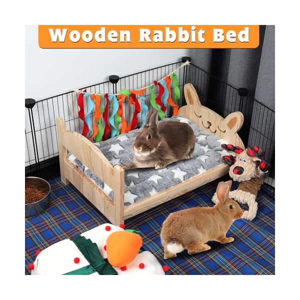 BWOGUE Large Wooden Rabbit Bed, 2 in 1 Folding Wooden Pet Bed with Removable Cushion Small Animals Bed for Rabbits Bunny Guinea Pigs Kittens Puppy Sleeping Habitat (20.5" x 14.3")