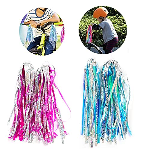 Fietslinten Childrens Stuur Streamers Fietsgrepen Kleurrijke Reflecterende Scooter Kwasten Roze Blauw 2 Paren - Image 3